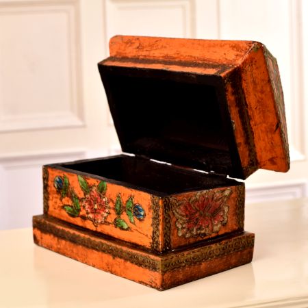 Multi-Coloured Wooden Storage Box with Floral Engravings
